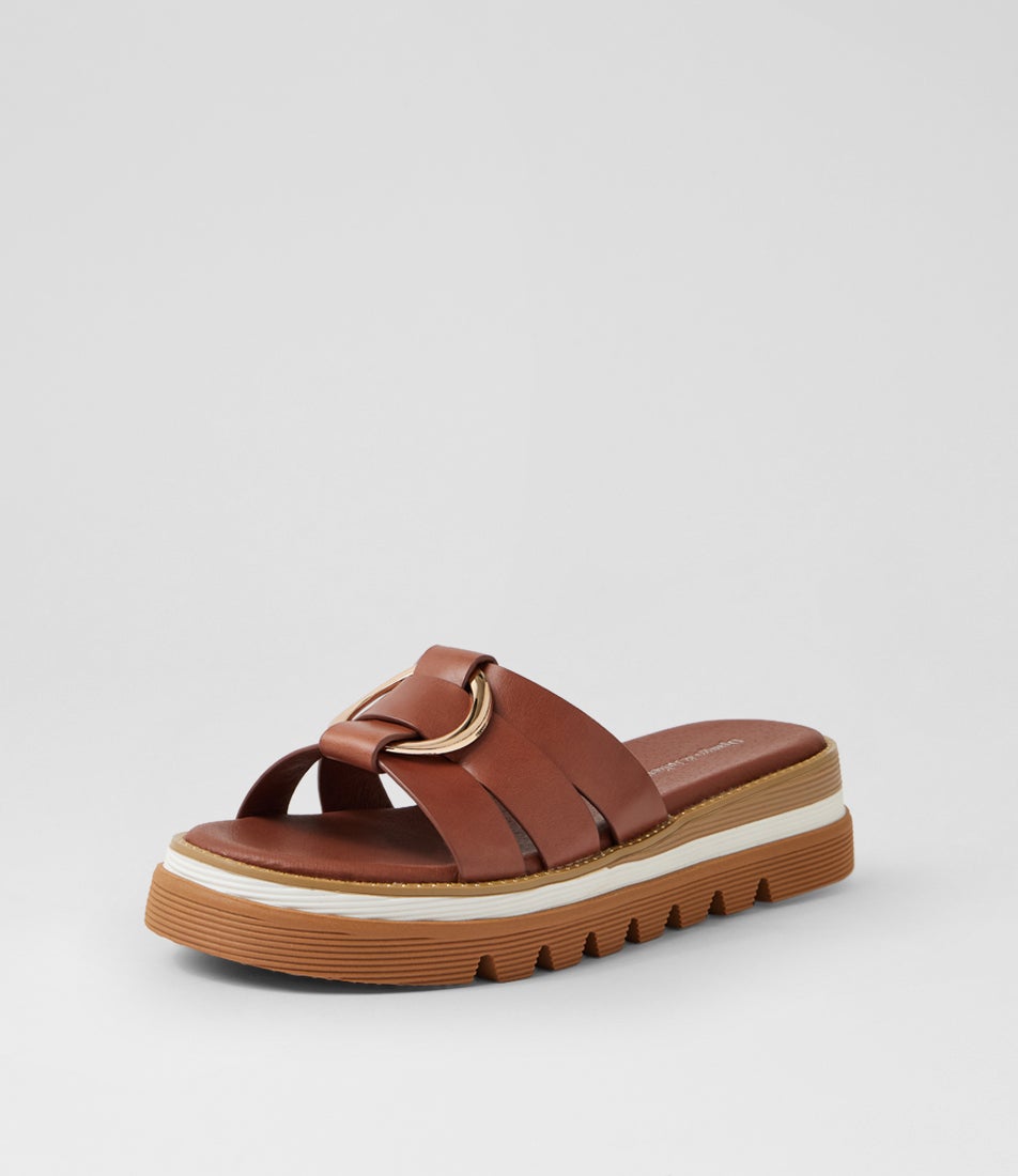 Scoop Walnut Leather Slides