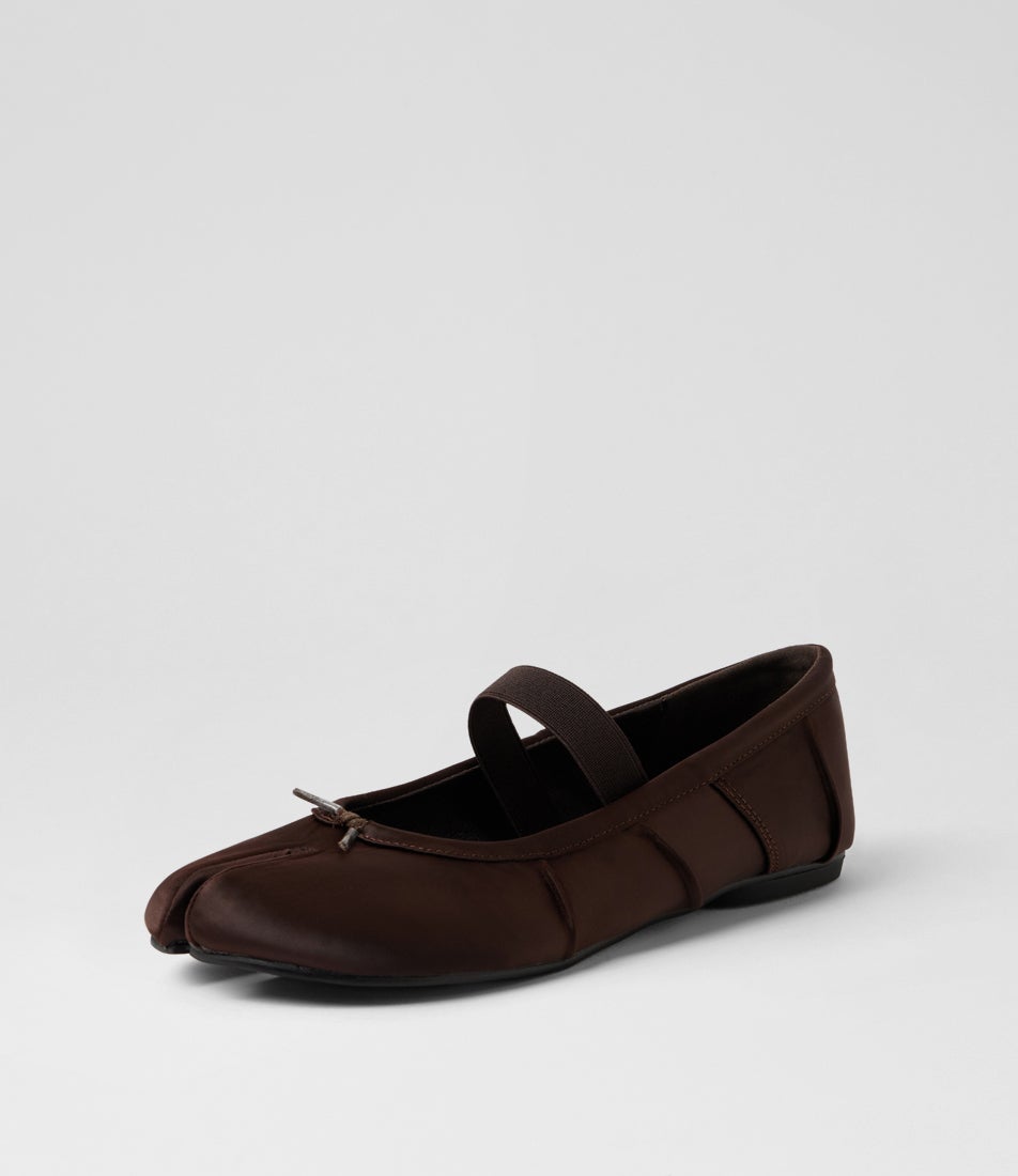 Haru Chocolate Satin Flat Shoes