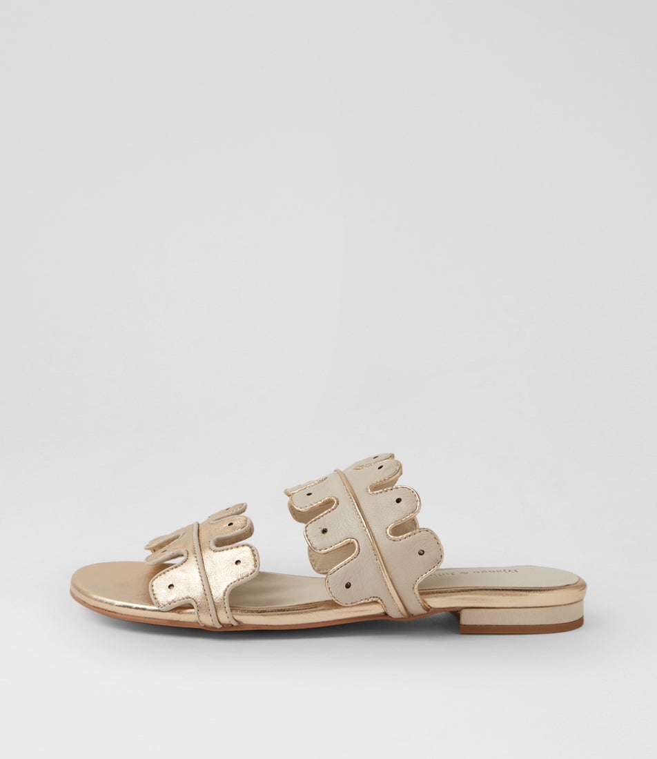 Keiko Gold Almond Leather Slides Keiko Gold Almond Leather Slides