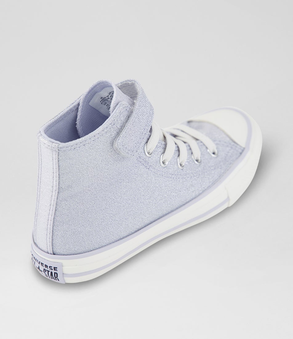Ctas Hi Shine On Junior Almost Lavender Silver White Twill Sneakers