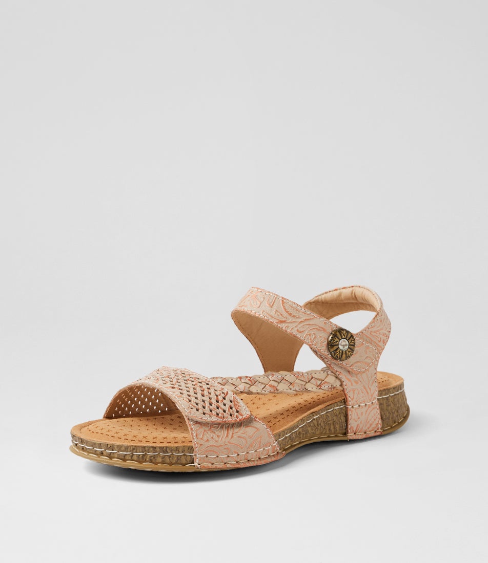Petras Blush Embossed Leather Strappy Sandals