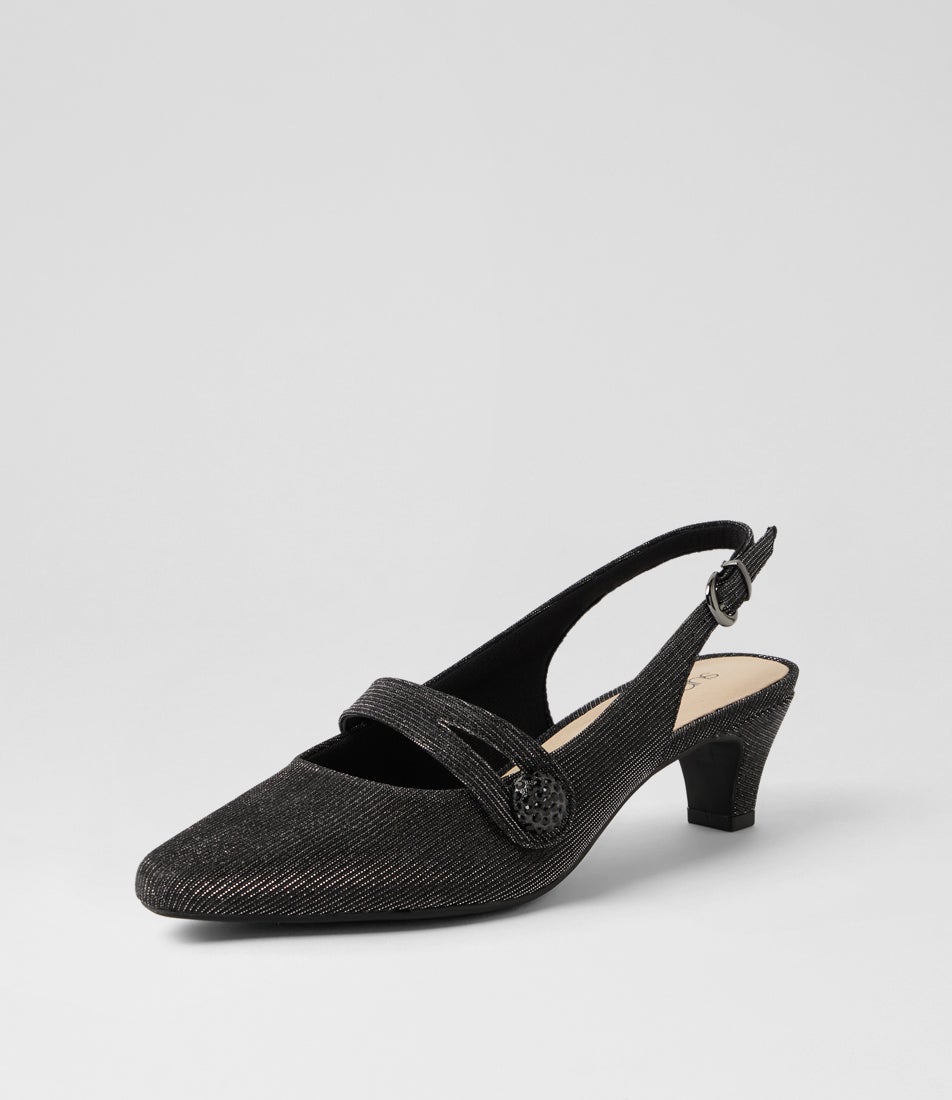 Lisshle2 Black Sparkle Fabric Slingbacks