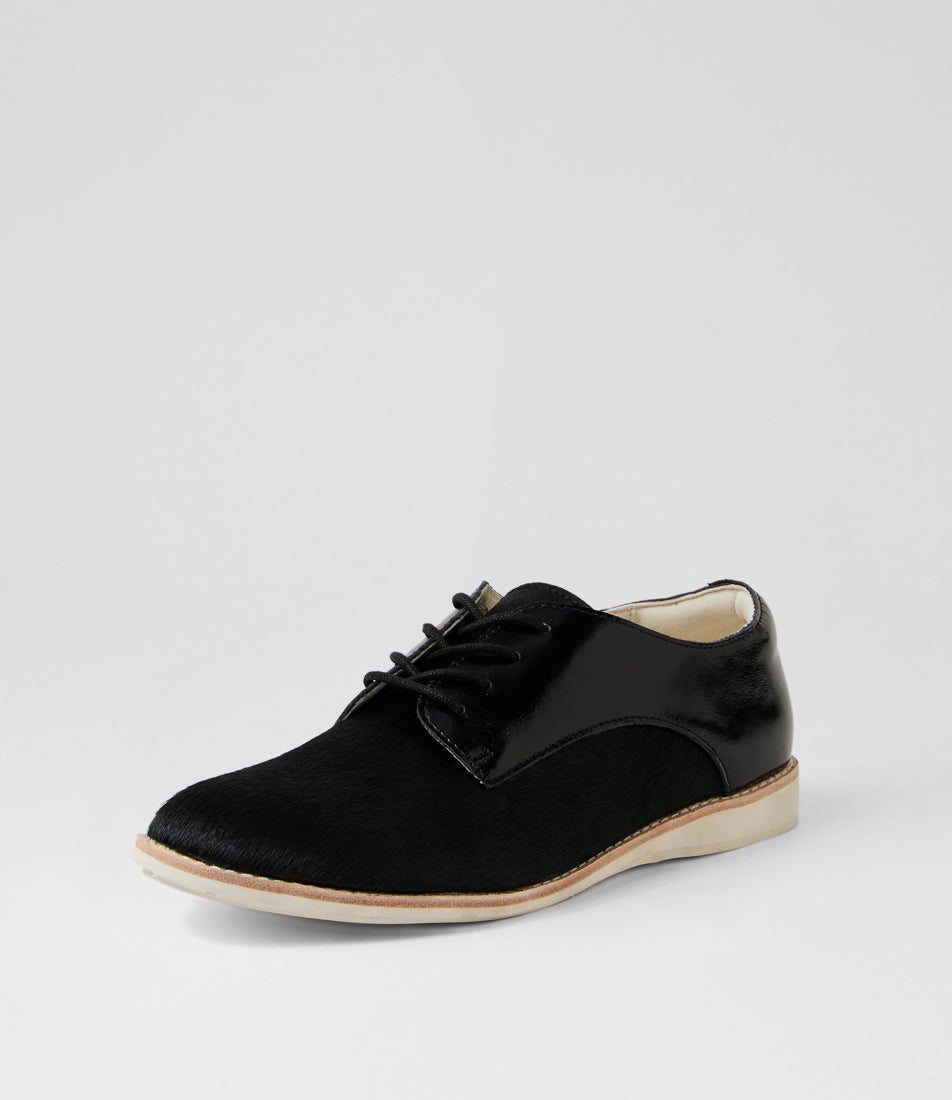 Derby Black Splice Leather Lace Up Flats