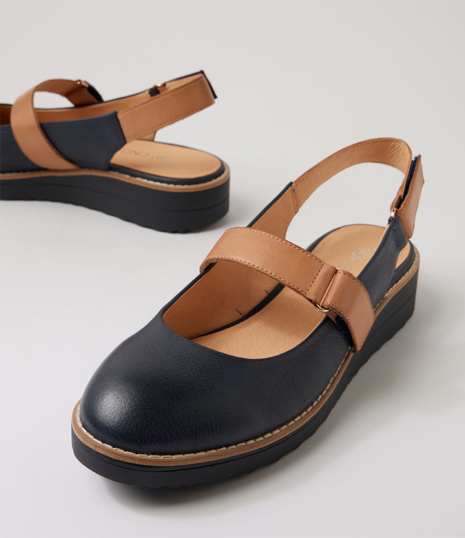 Olora Navy Dark Tan Leather Mary Janes