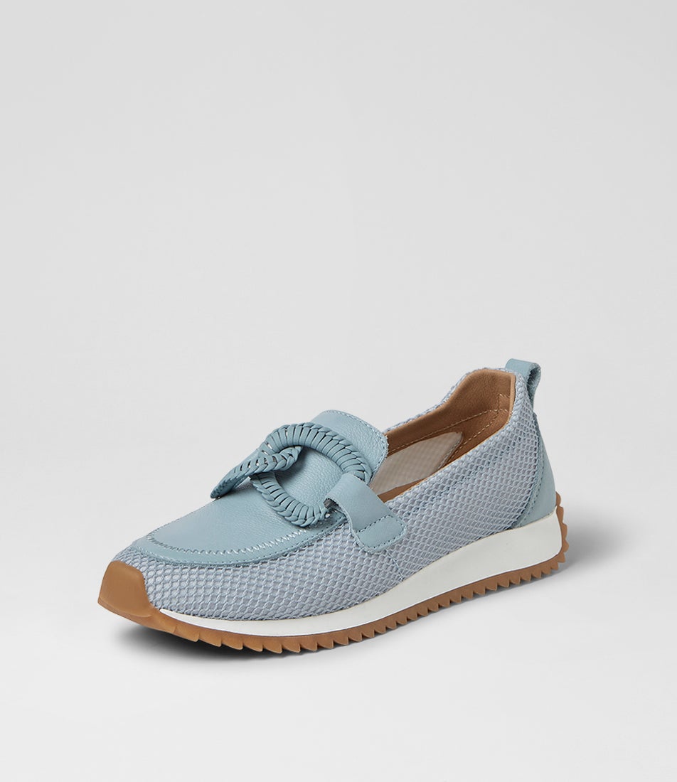 Darta Denim Mesh Leather Flat Shoes