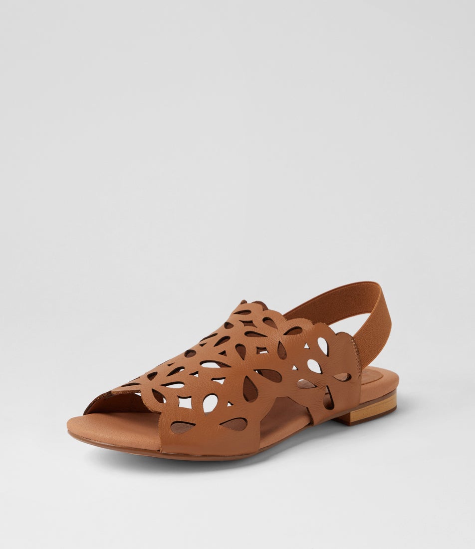 Phaldra Dark Tan Leather Elastic Sandals