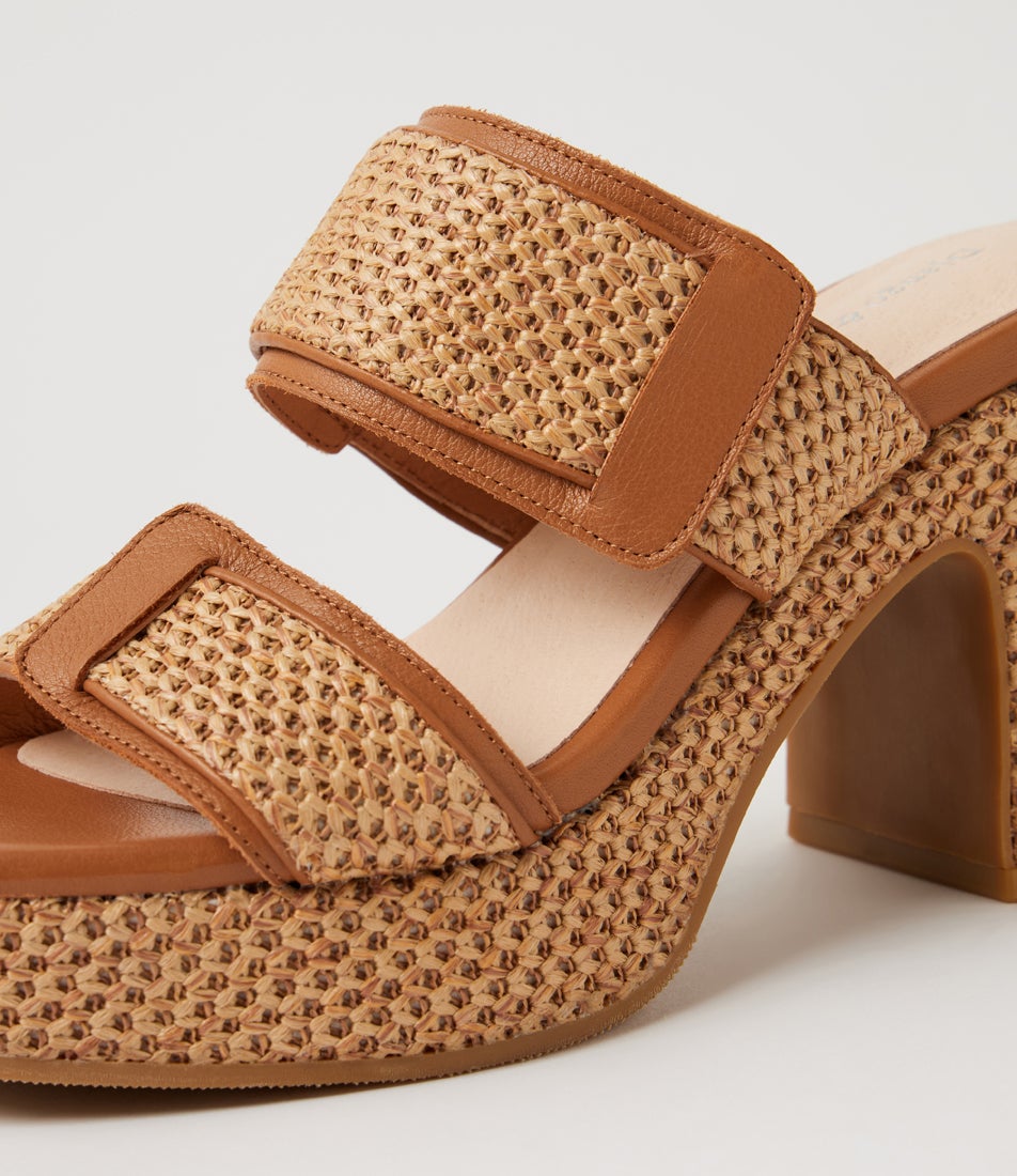 Kyper Natural Dark Tan Patent Synthetic Sandals