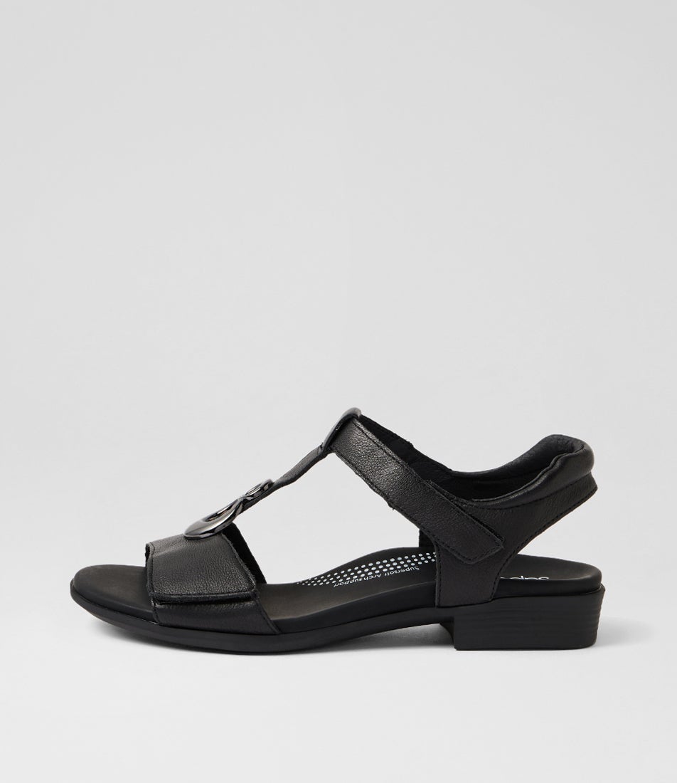 Caries Black Leather Sandals