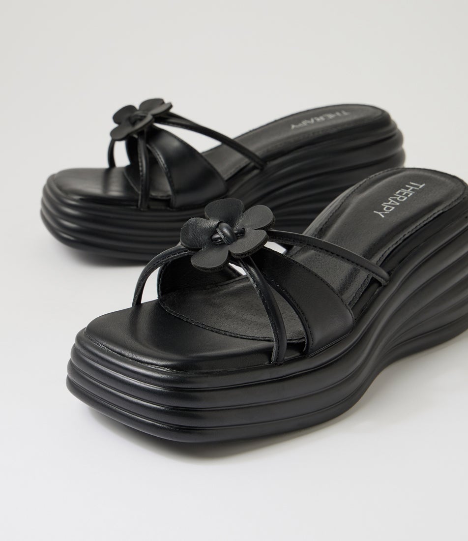Flowers Black Sandals