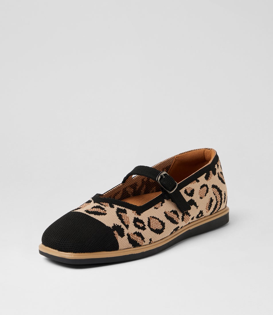 Futile Black Leopard Knit Mary Janes