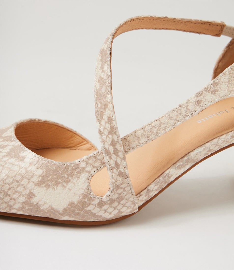 Caretta Taupe Ivory Snake Leather Pump Heels