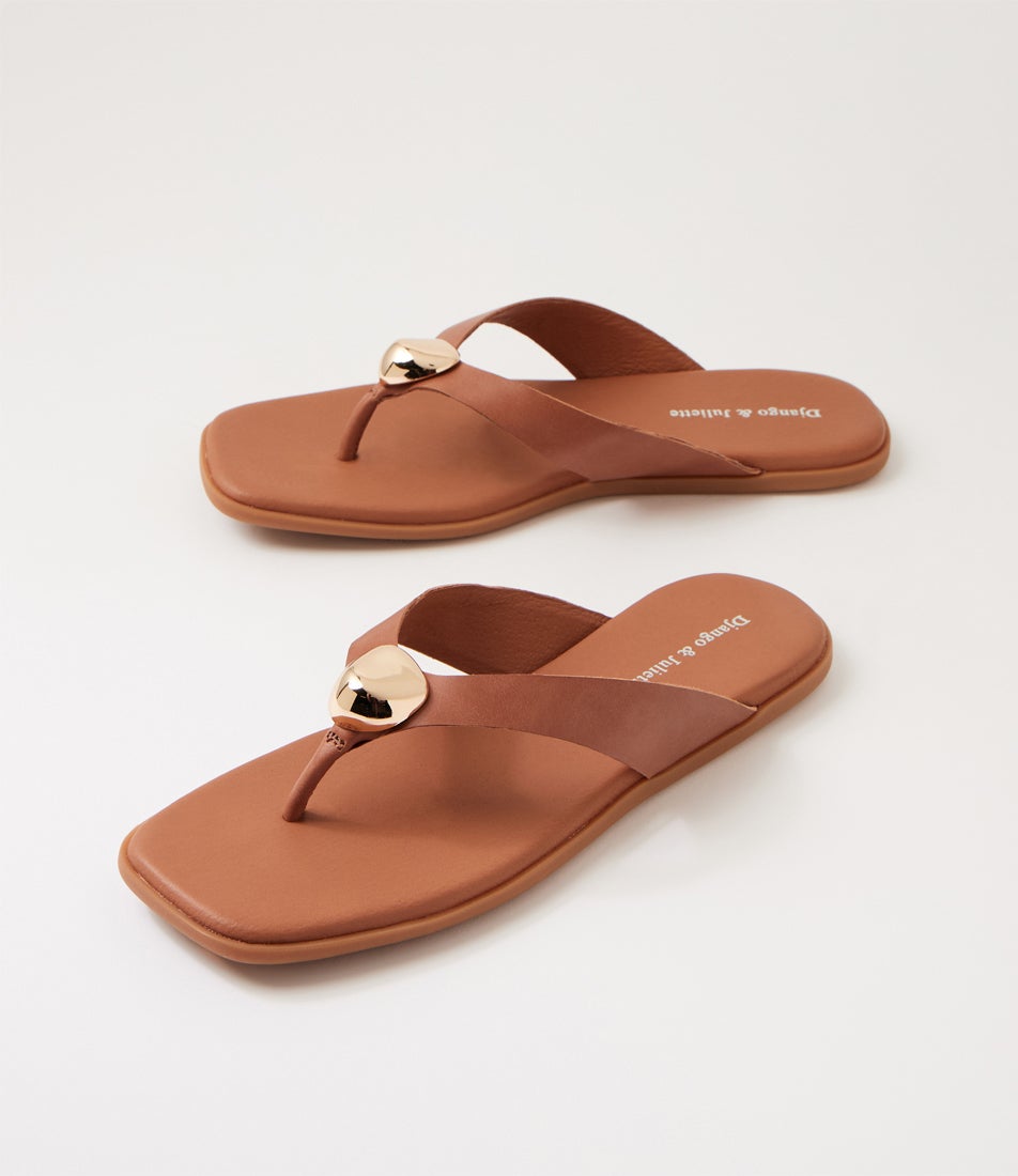 Nixie Tan Gold Leather Thongs