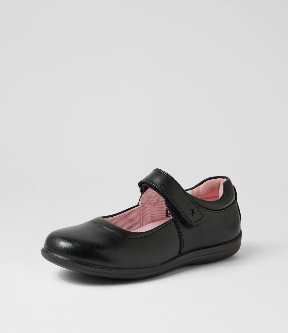 Ellie Junior E Black Daisy Insole Leather Mary Janes