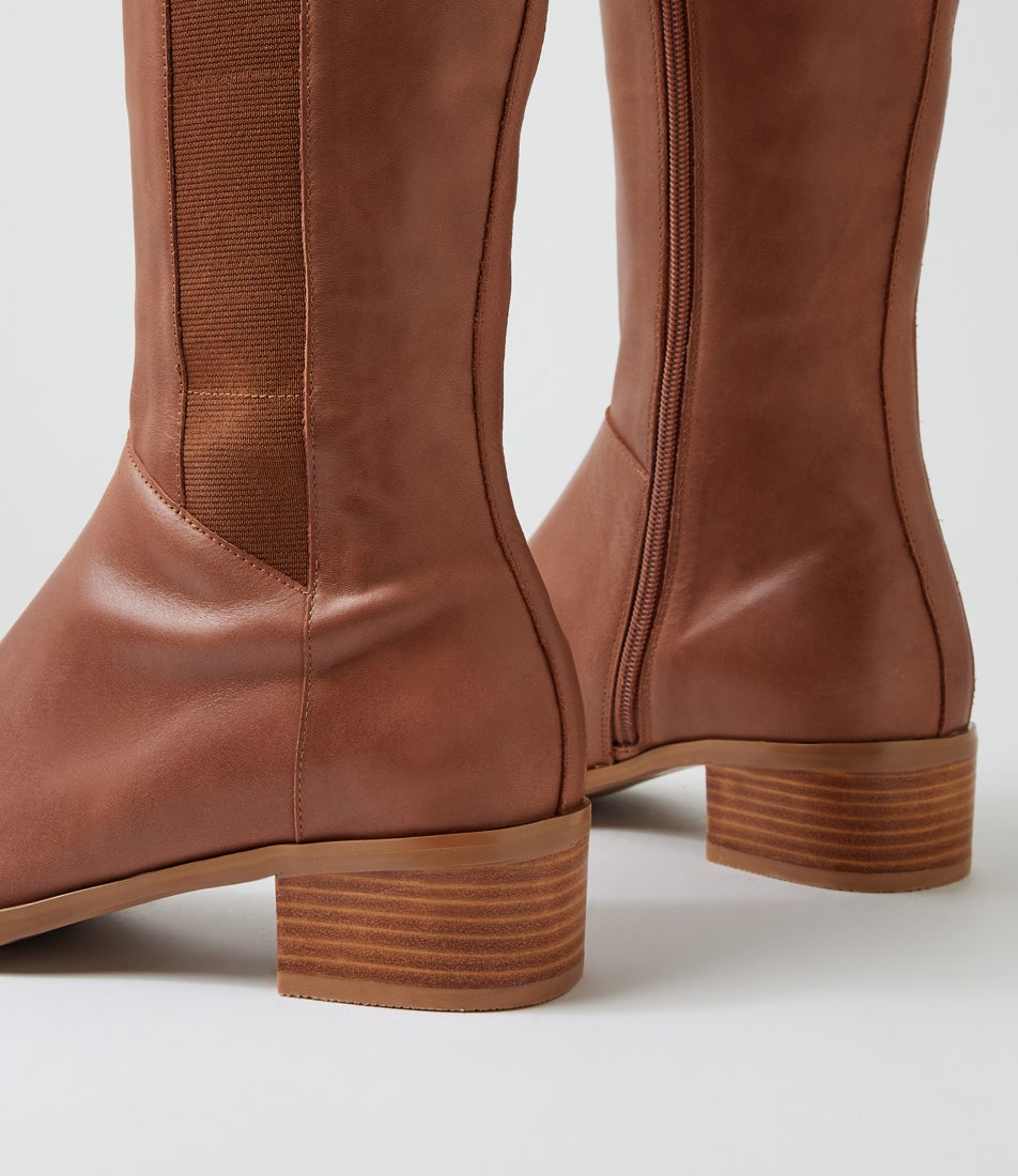 Tamada New Cognac Leather Knee High Boots
