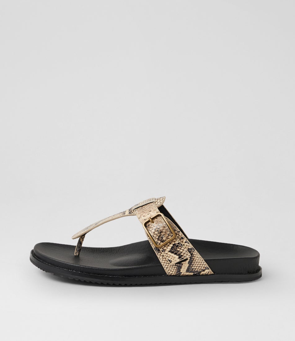 Ninx Black Ivory Snake Leather Sandals