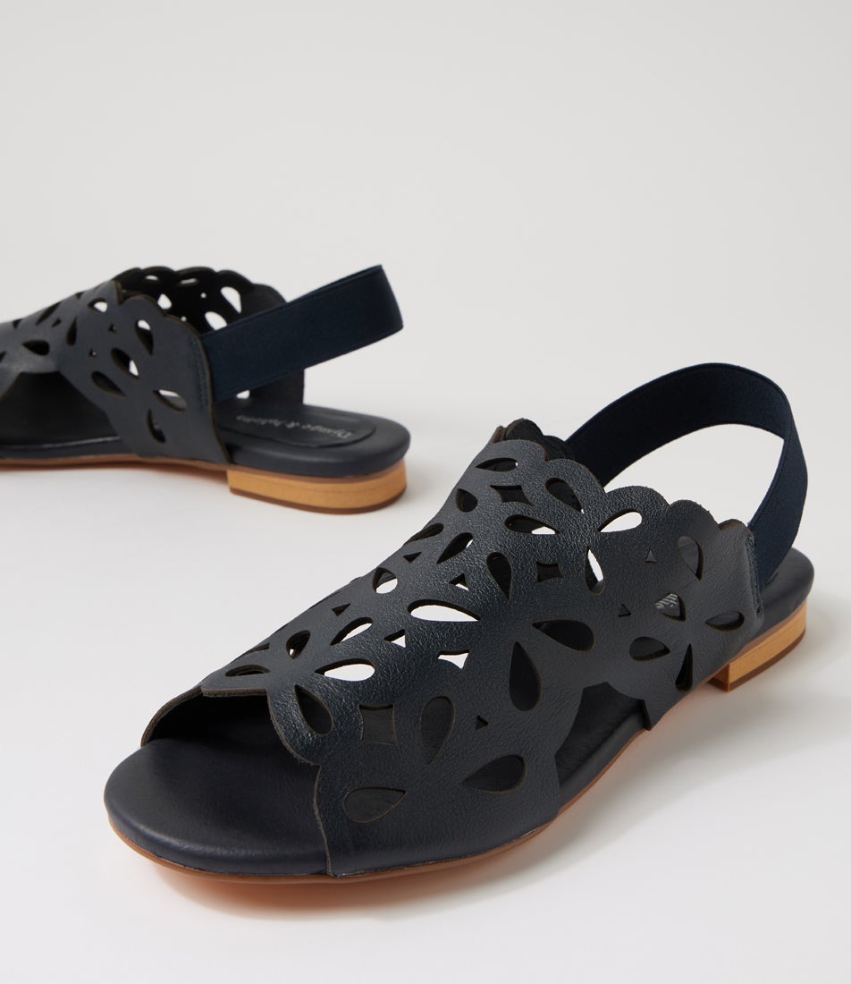 Phaldra Navy Leather Elastic Sandals