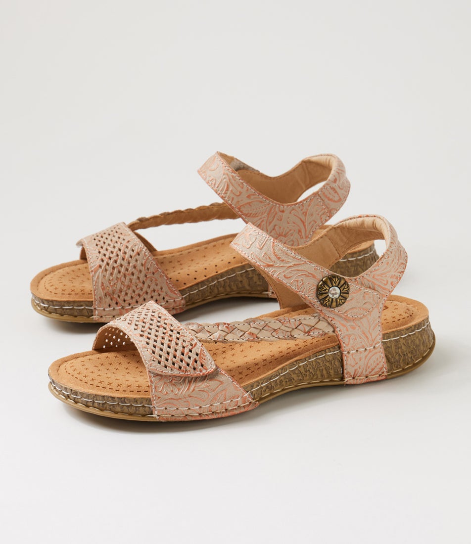 Petras Blush Embossed Leather Strappy Sandals