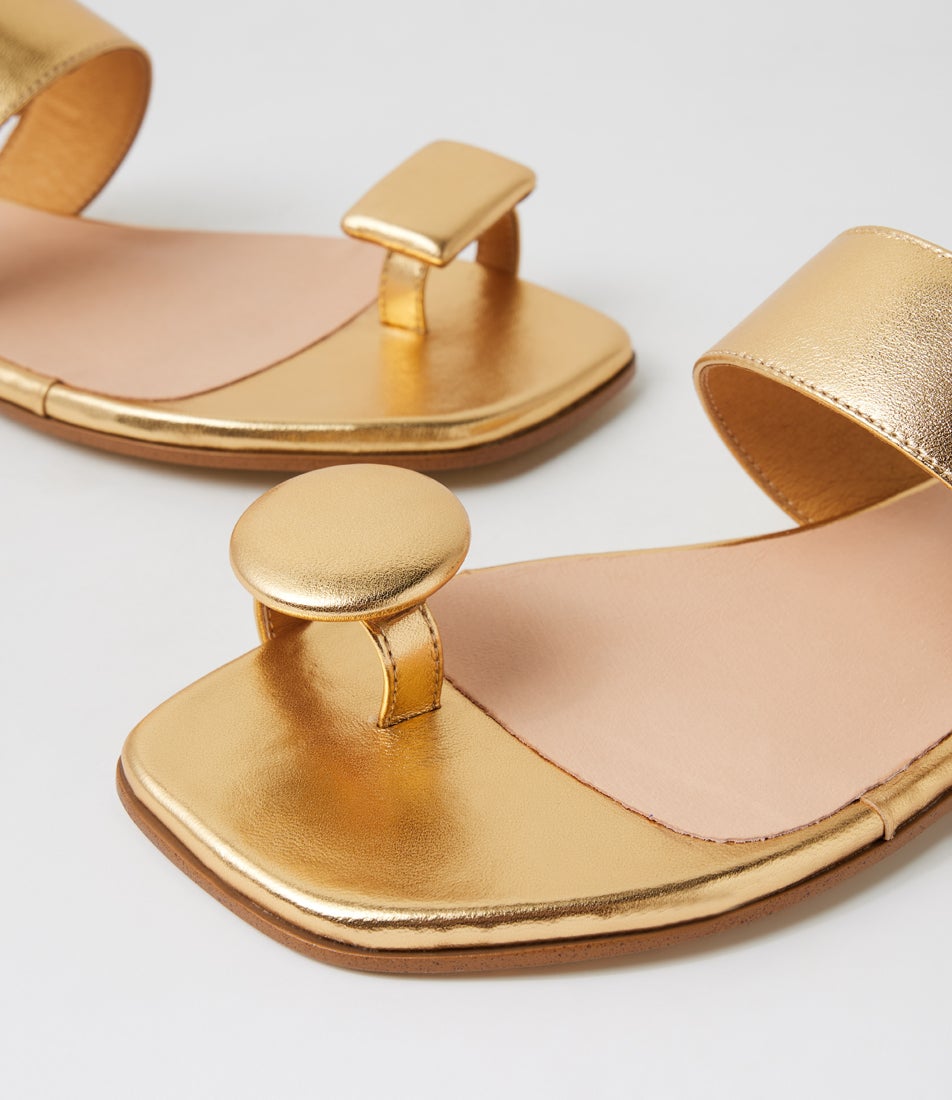 Loxley Old Gold Leather Slides