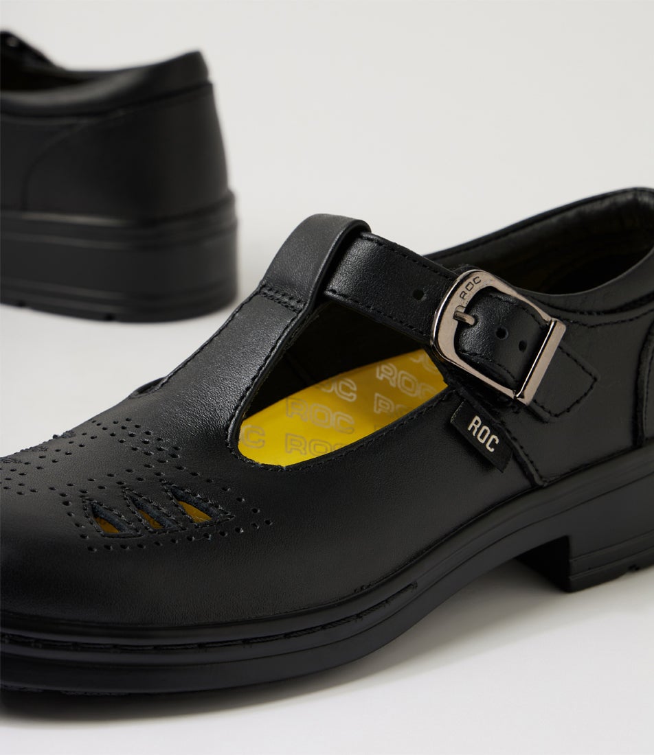 Lattice Youth Black Leather Mary Jane School Shoes