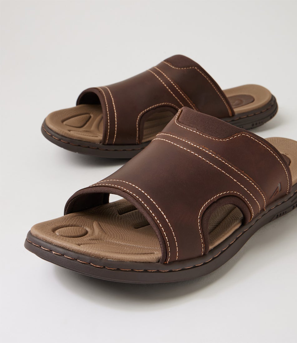 Dallas Dark Brown Crazyhorse Leather Slides Dallas Dark Brown Crazyhorse Leather Slides