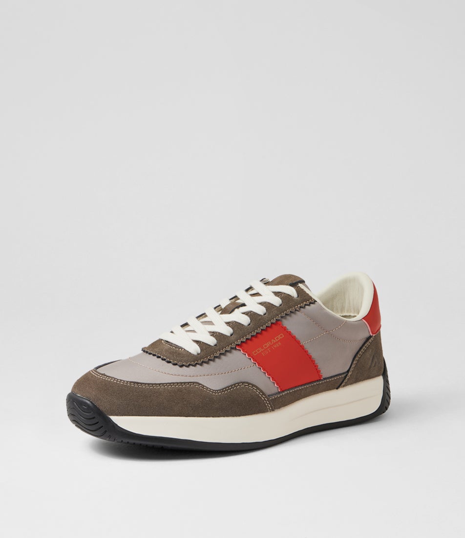Larny Taupe Vermilion Suede Nylon Lace Up Sneakers