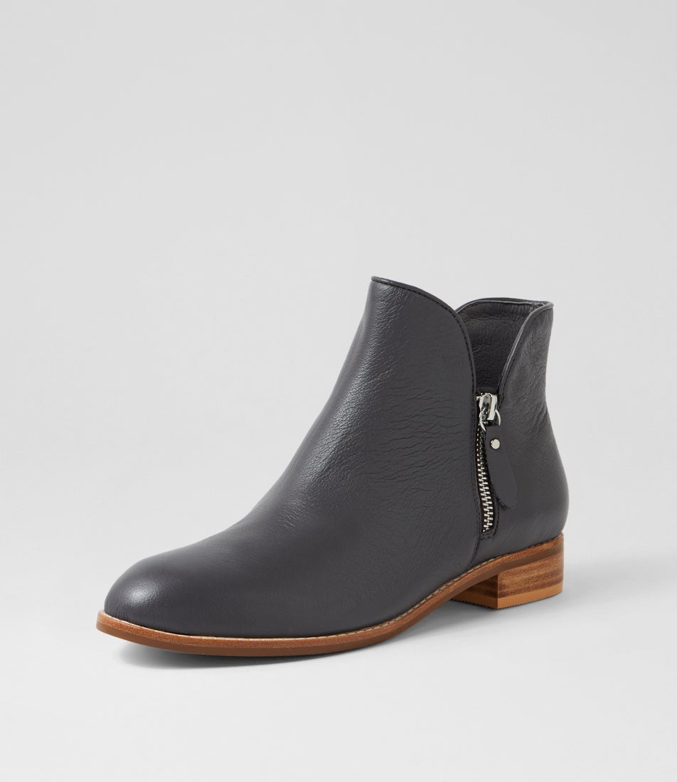 Noves New Charcoal Leather Ankle Boots