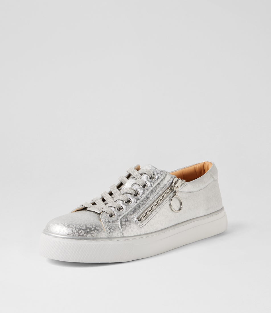 Pamela Xf Silver Cheetah Leather Sneakers