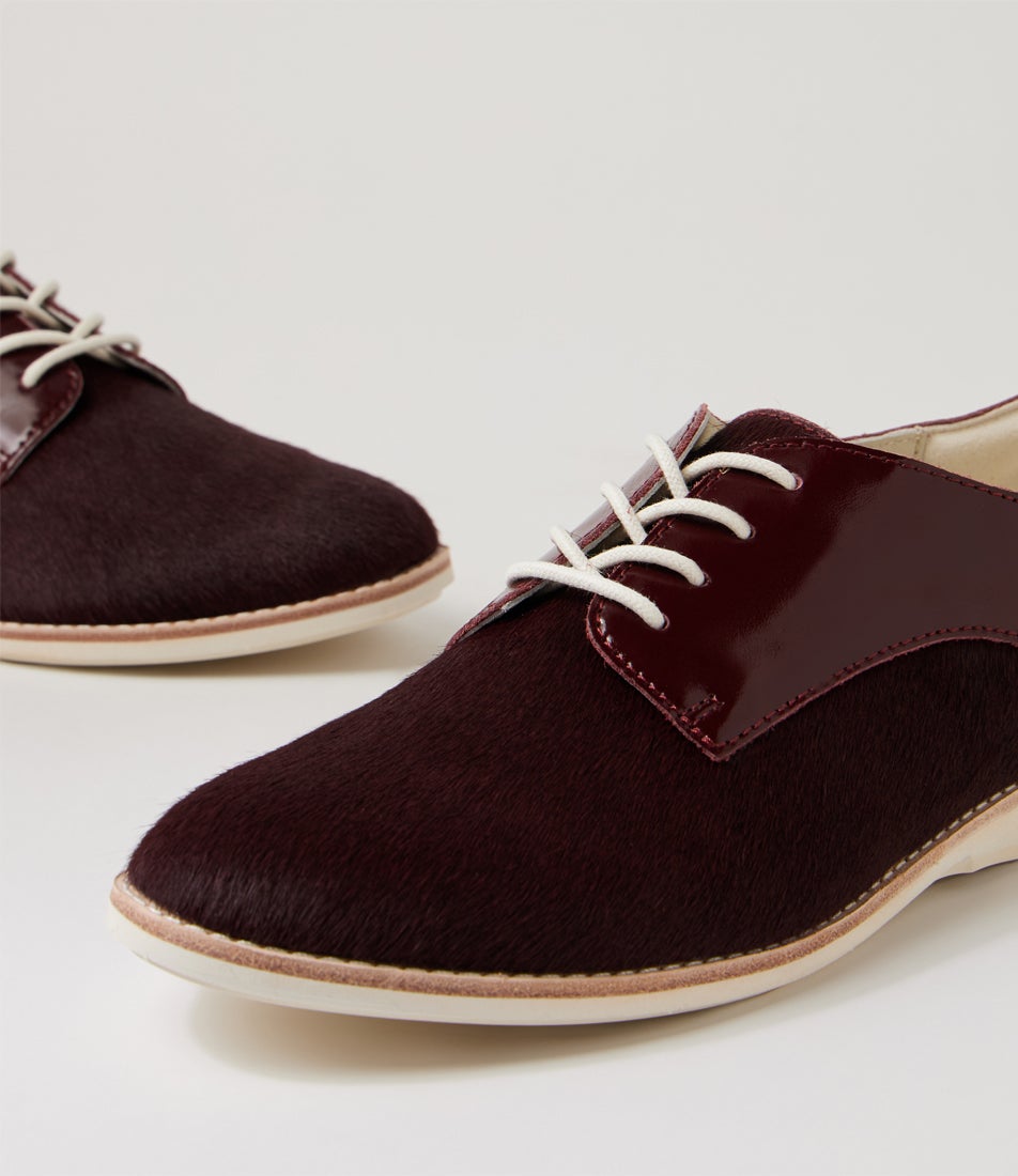 Derby Dark Cherry Splice Leather Lace Up Flats