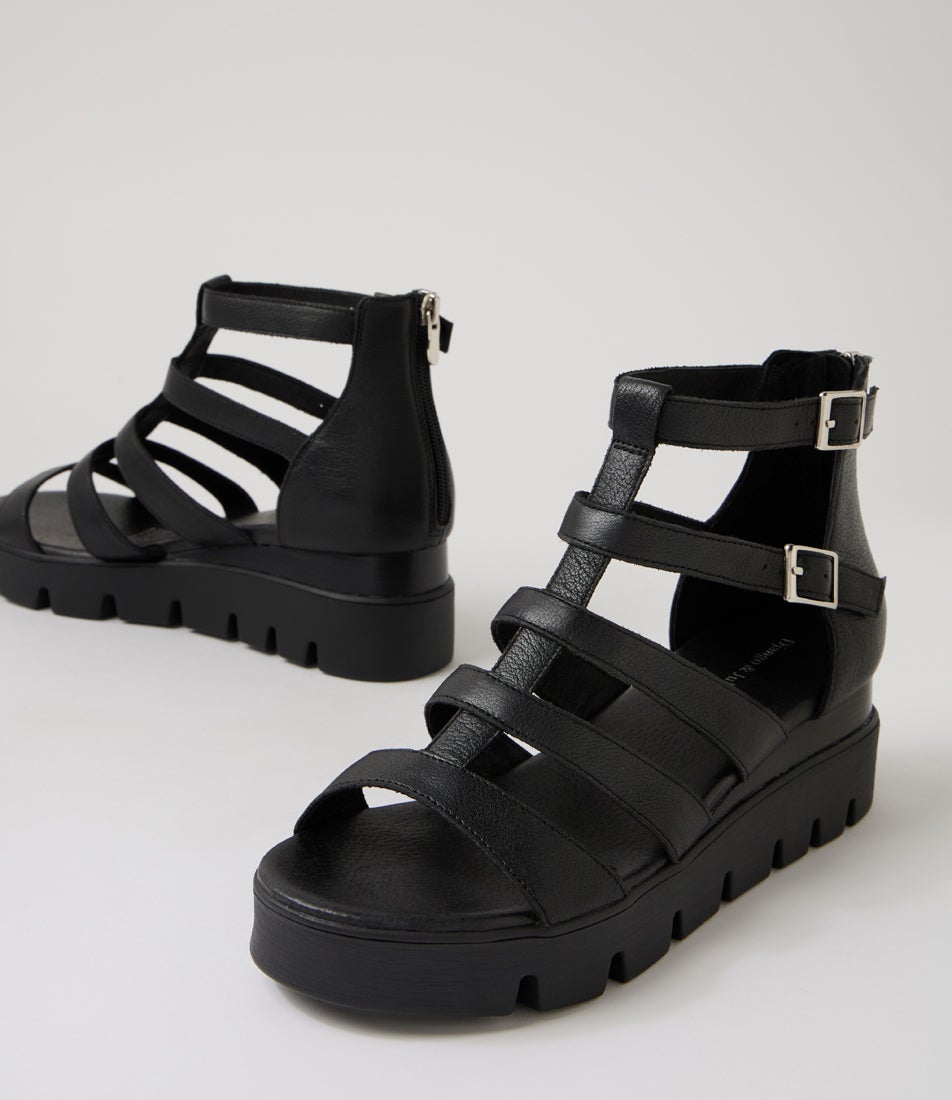 Rosio Black Leather Heeled Sandals