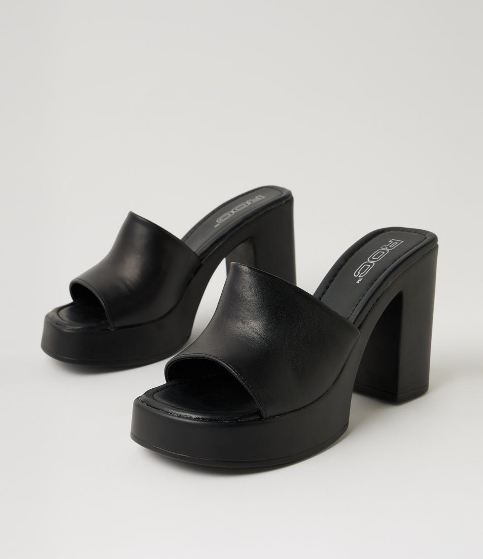Nina Black Leather Heeled Sandals