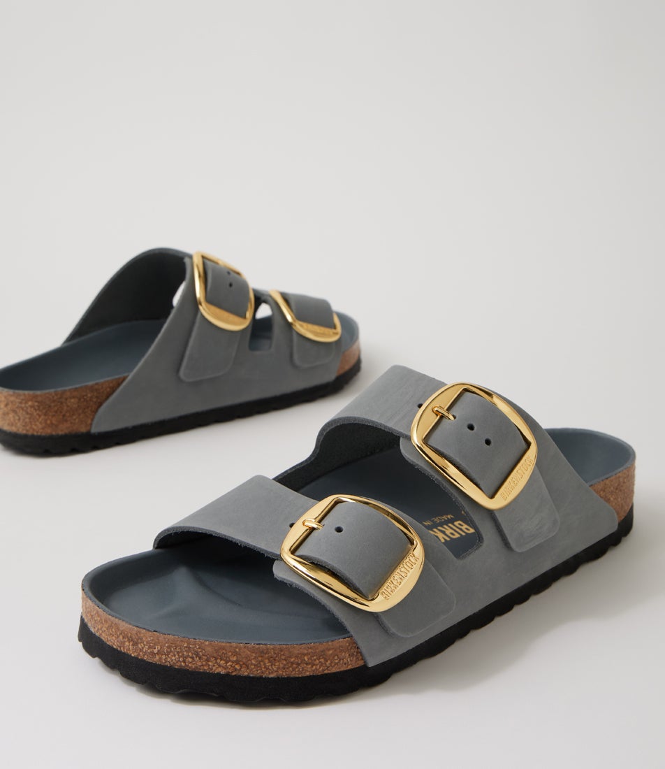 Arizona Big Buckle Basalt Grey Oiled Leather Slides