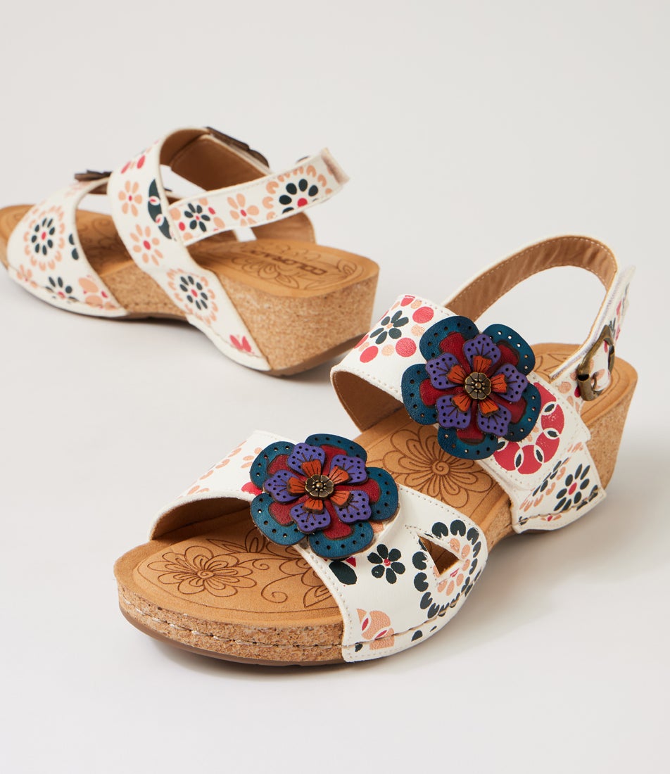 Juliette White Garden Leather Heeled Sandals