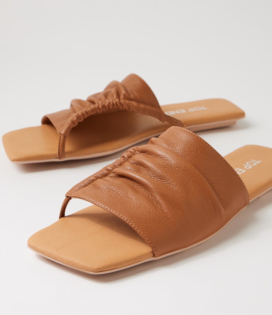 Ellesa Dark Tan Leather Slides