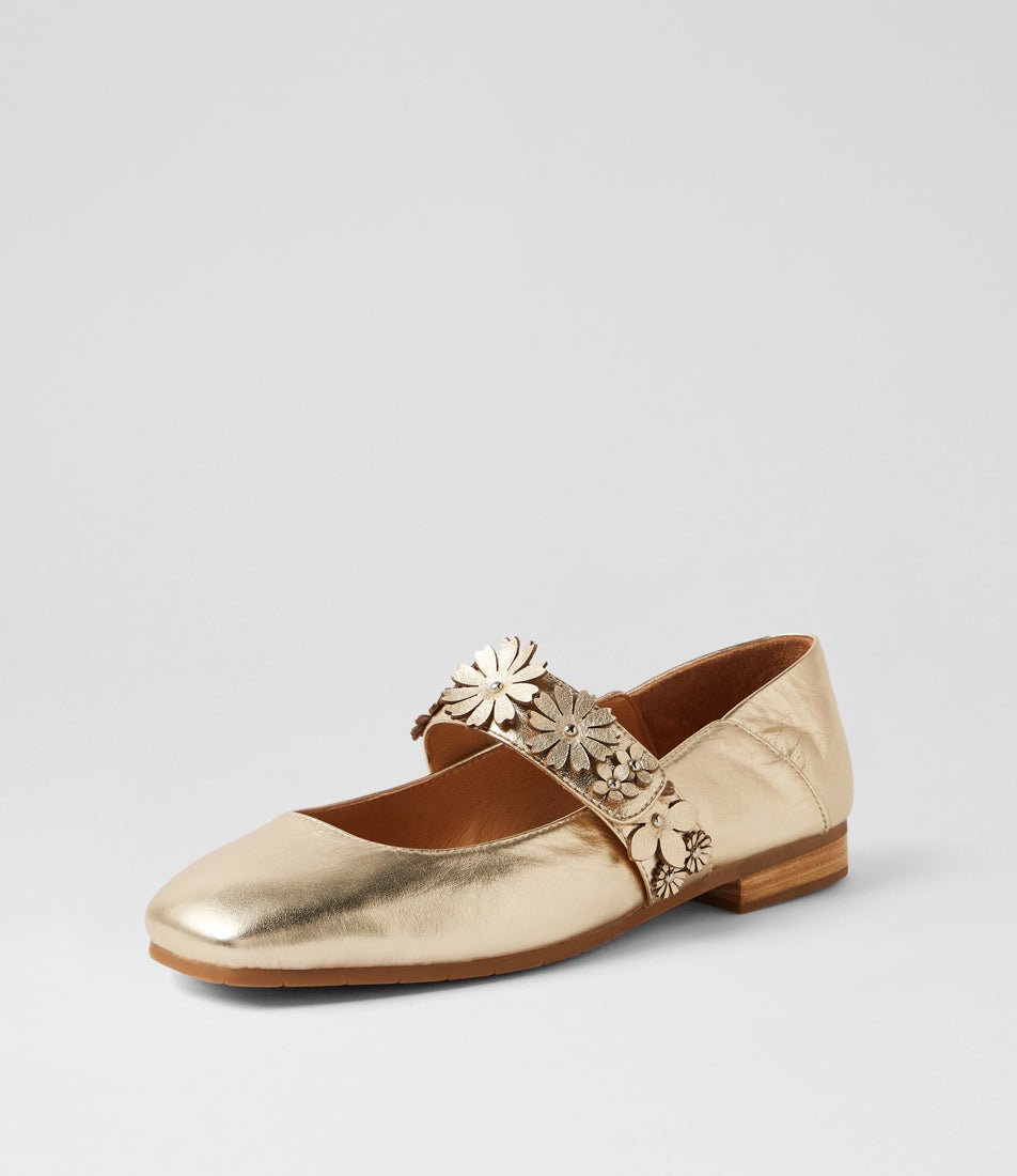 Pheasant Pale Gold Leather Flat Shoes