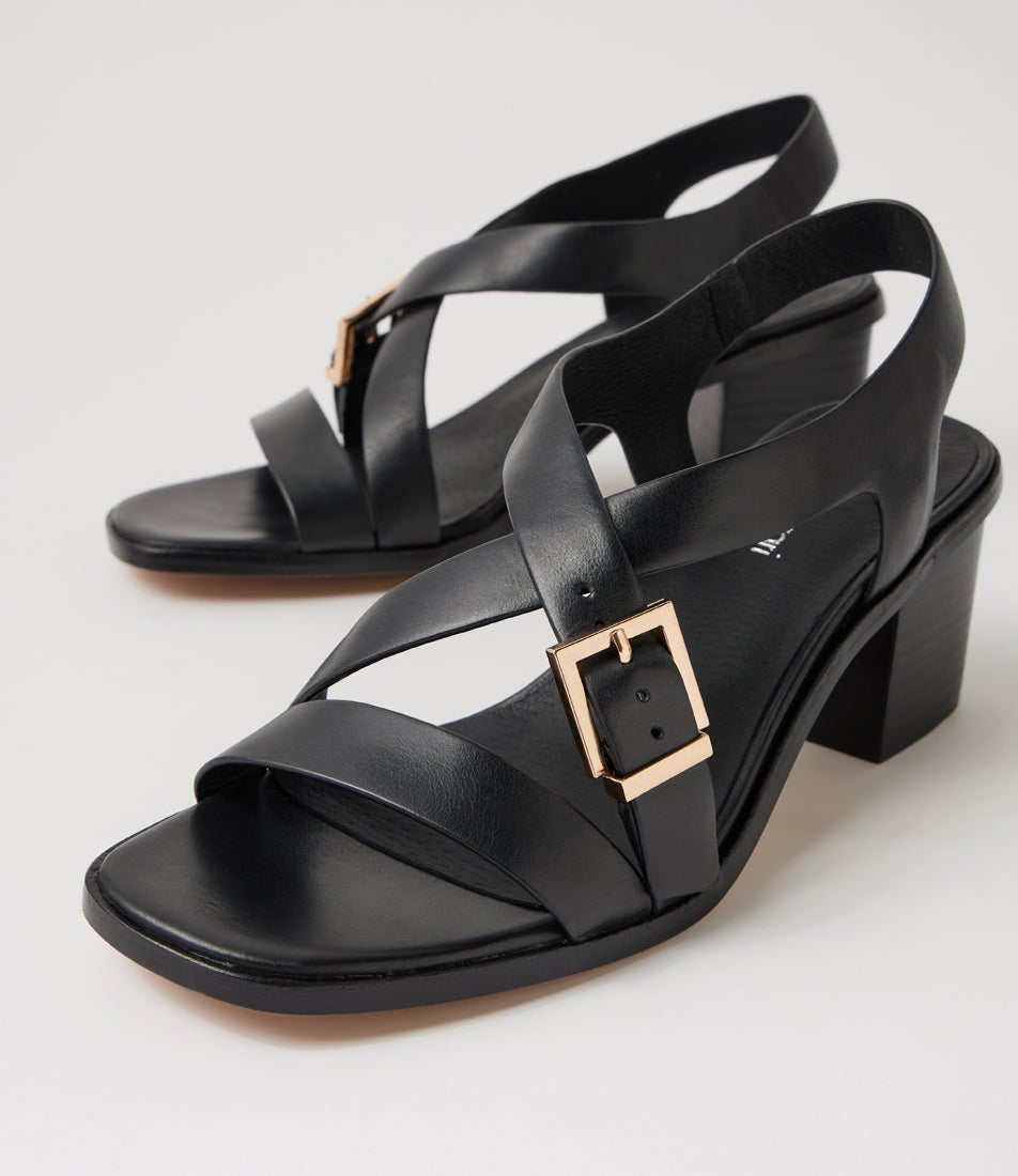 Acola Black Black Heel Leather Sandals