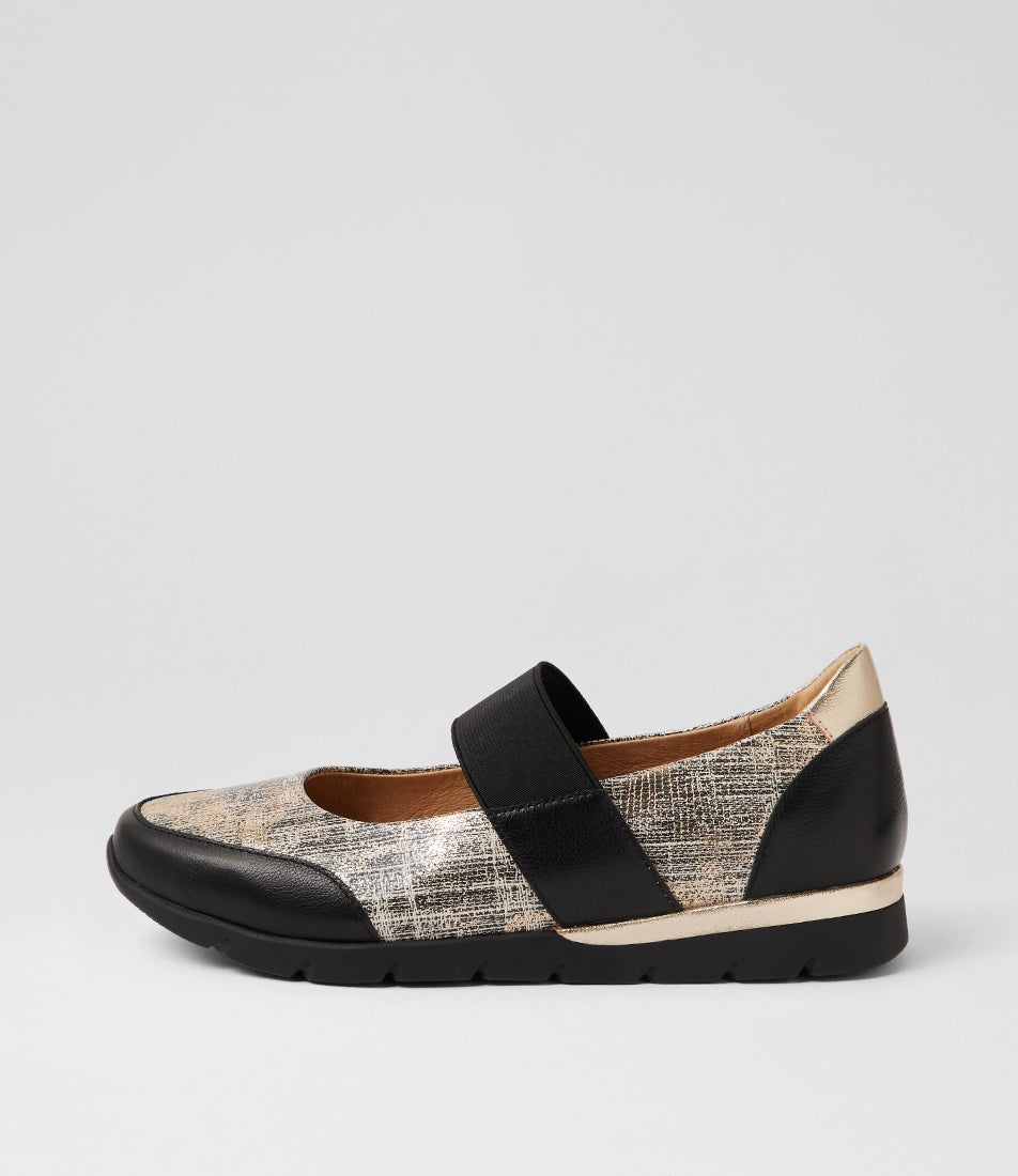Jebba Xw Black Lizard Pale Gold Leather Mary Janes