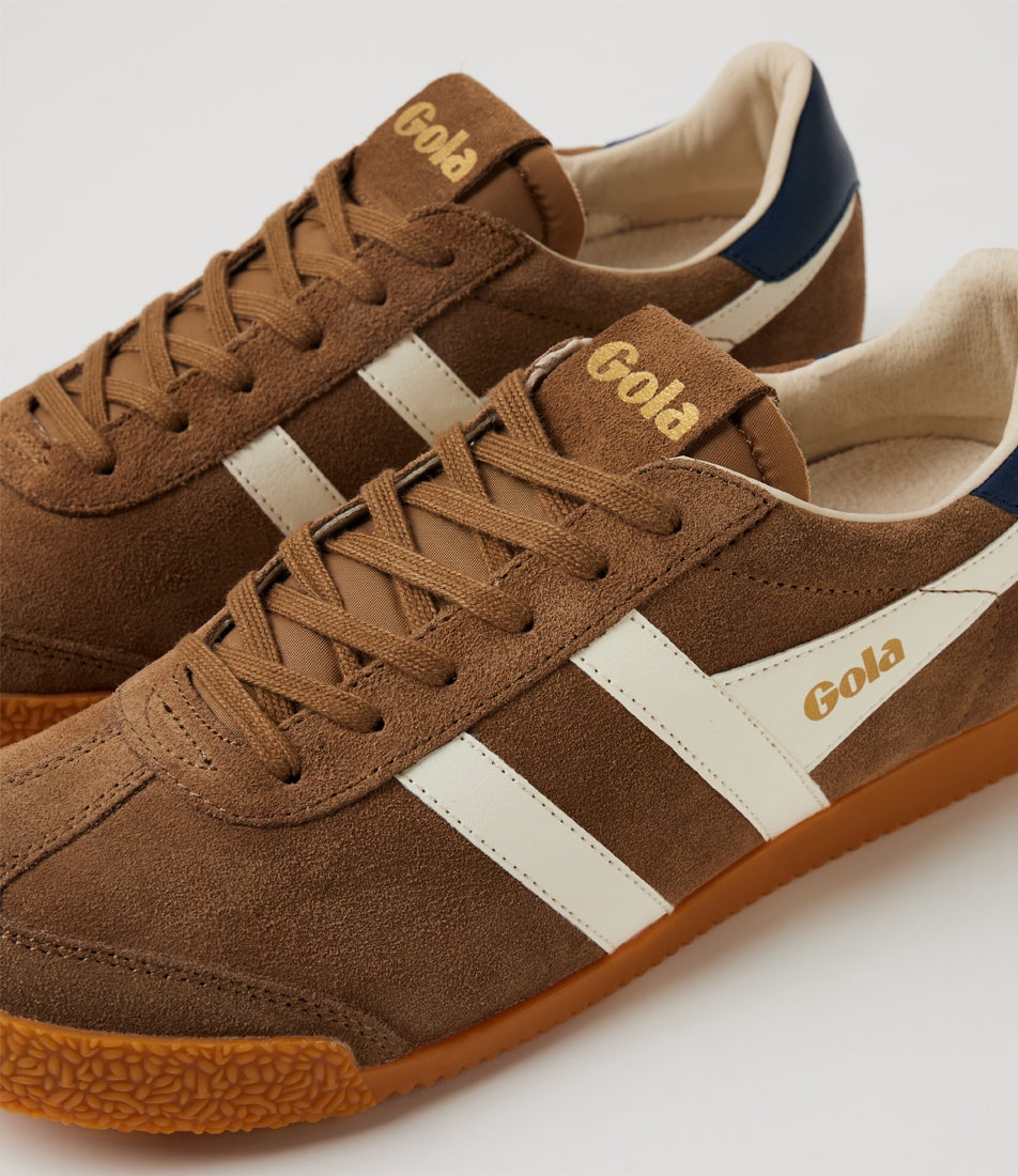 Elan M Tabacco Off White Navy Suede Sneakers