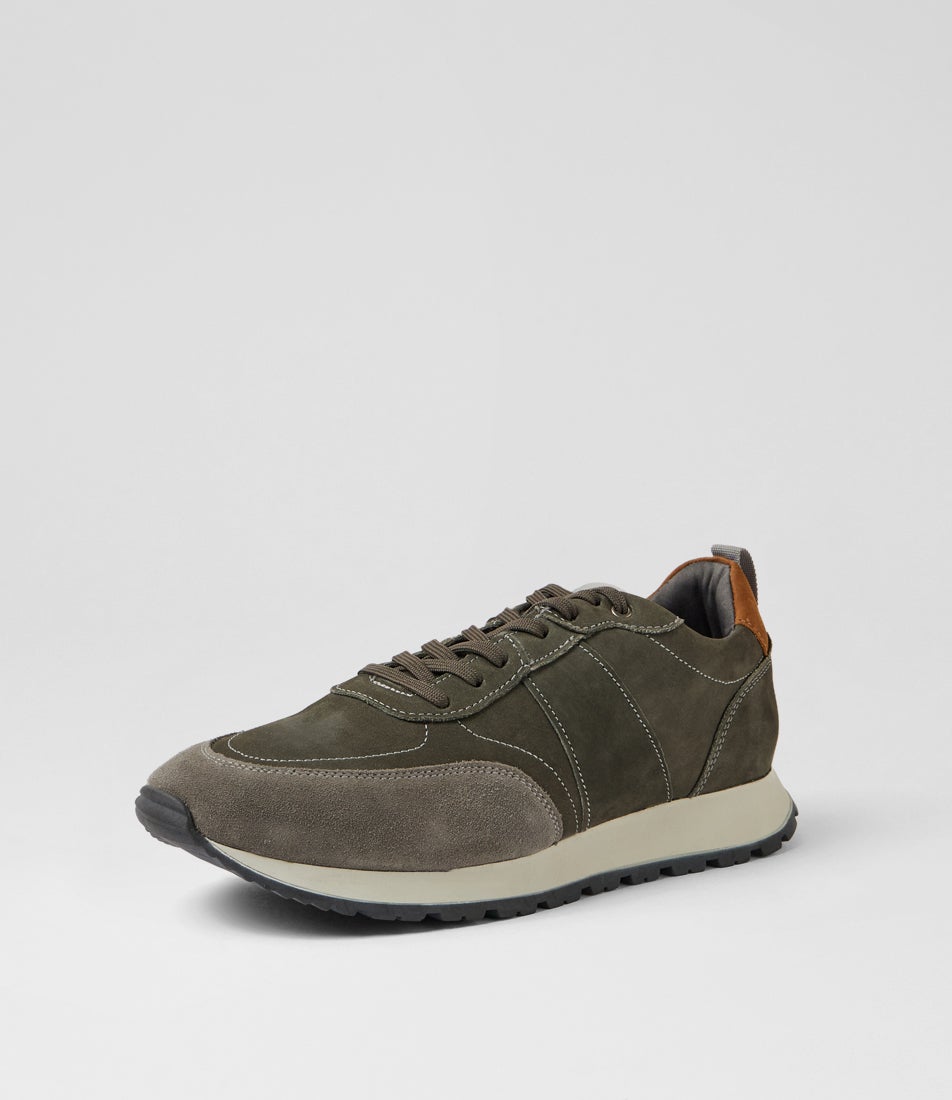 Ikenna Charcoal Leather Suede Lace Up Sneakers