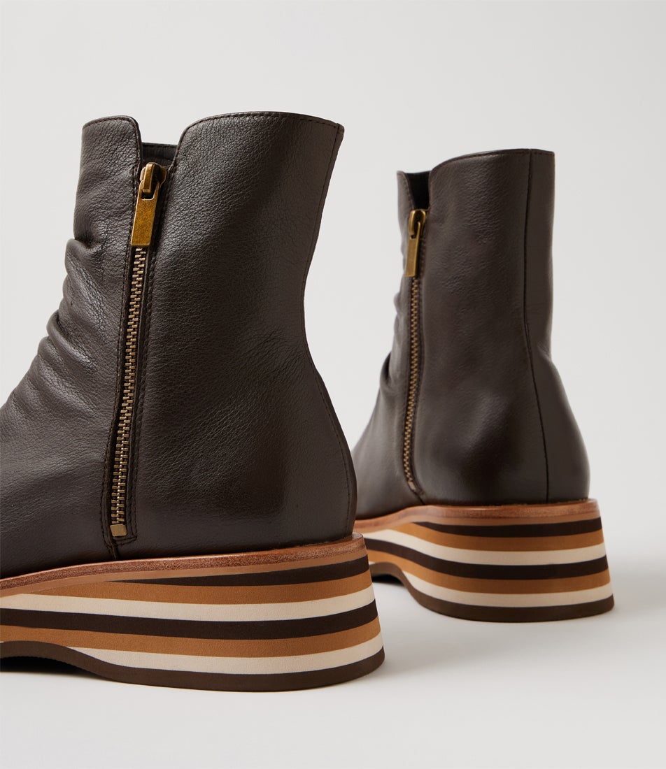 Ganni Choc Tan Multi Leather Ankle Boots