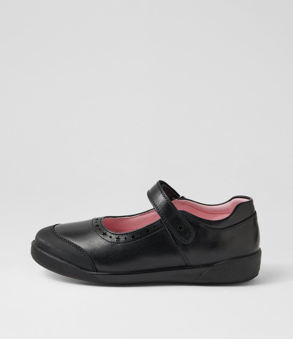 Kiara Junior E Black Daisy Insole Leather Mary Janes
