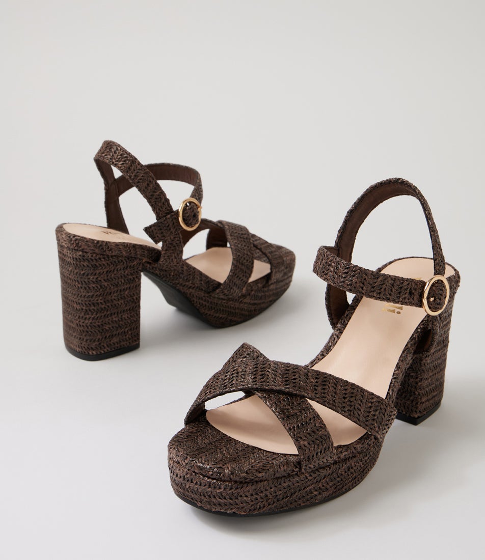 Heppell Chocolate Brown Raffia Platform Sandals Heppell Chocolate Brown Raffia Platform Sandals