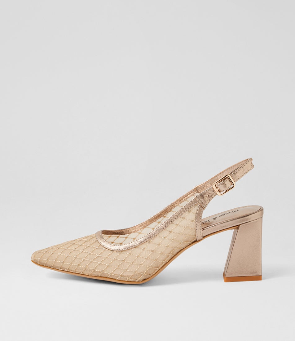 Kipps Champagne Leather Mesh Slingbacks