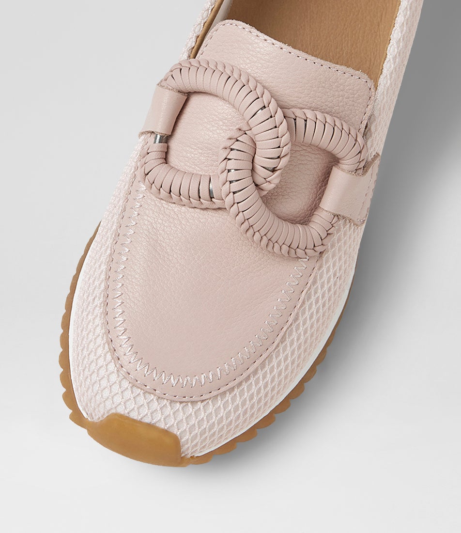 Darta Nude Fabric Mesh Leather Flat Shoes