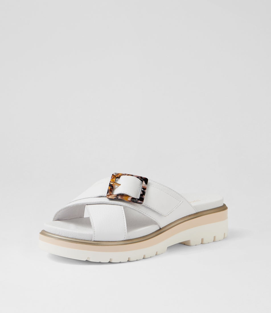 Norne White Milk Leather Slides