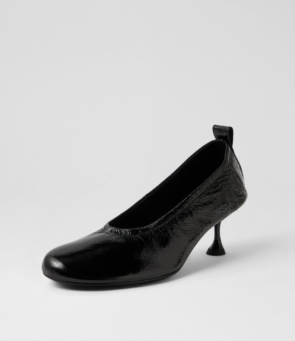 Amerli Black Crinkle Patent Pump Heels