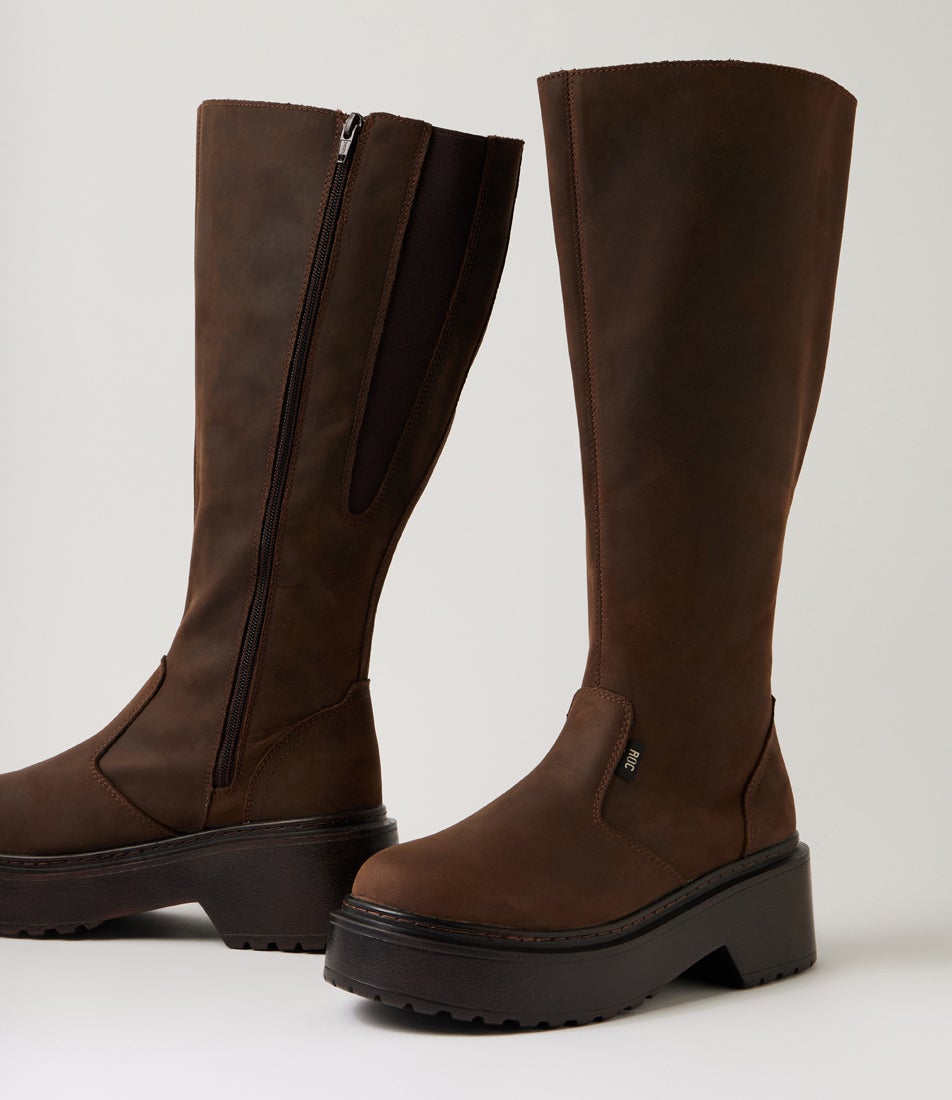 Troupe Wide Calf Brown Leather Knee High Boots Troupe Wide Calf Brown Leather Knee High Boots