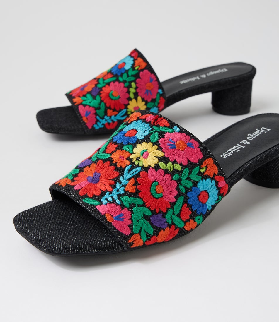 Heppzia Black Bright Fabric Sandals