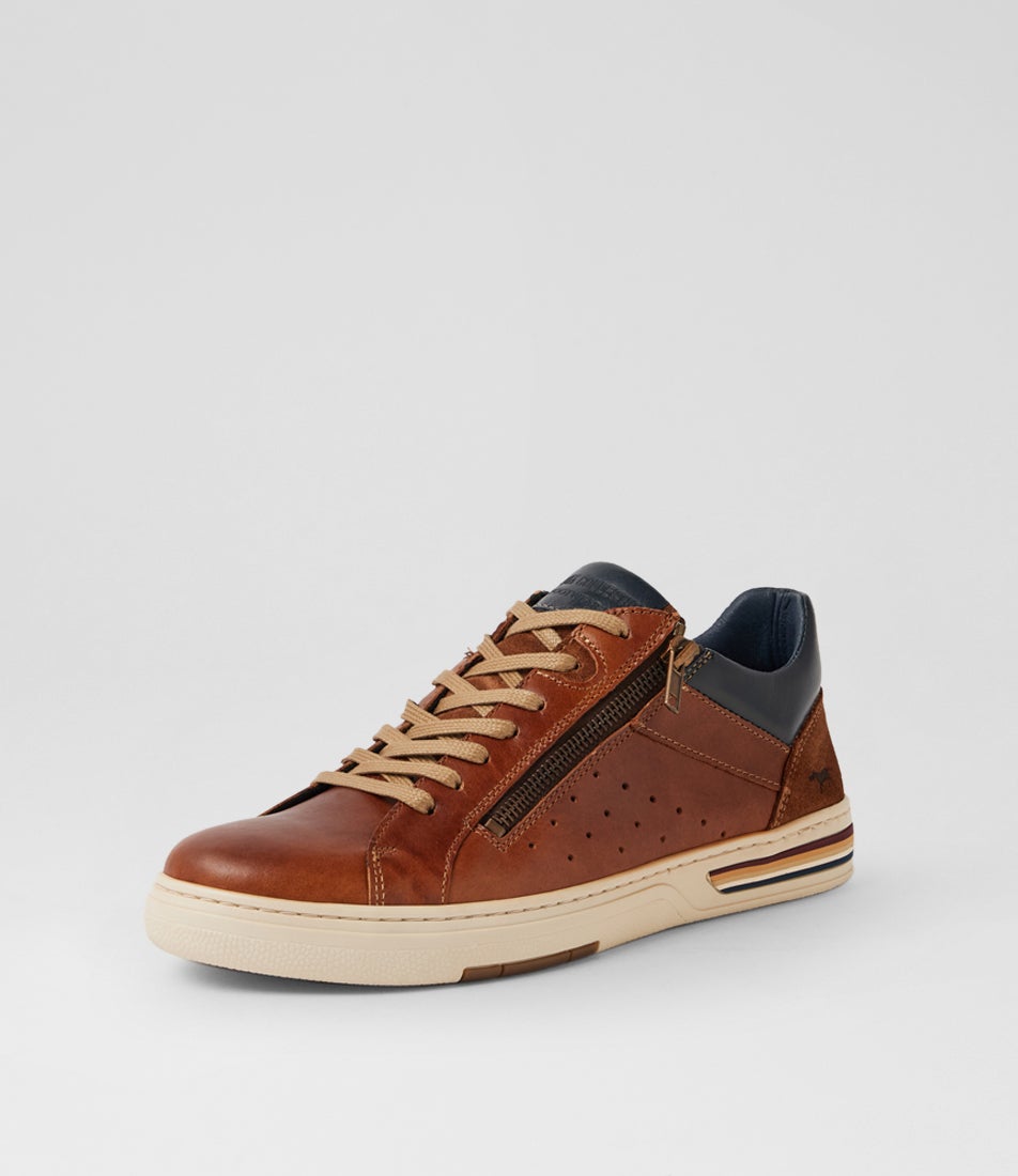Mooks Dark Tan Leather Lace Ups Sneakers