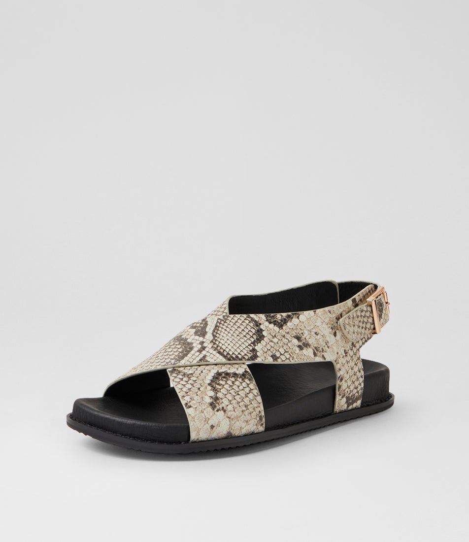 Hanako W Black White Snake Leather Sandals