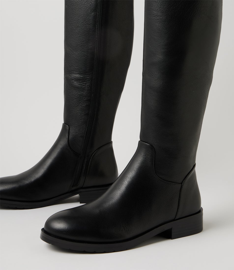 Teagle Black Leather Knee High Boots